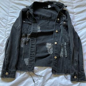 Divided Black Denim Jacket With Distress